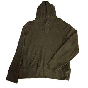 Ralph Lauren Vtg Sweater Henley SZ XL Hooded Hand Pockets Old Money Olive Green